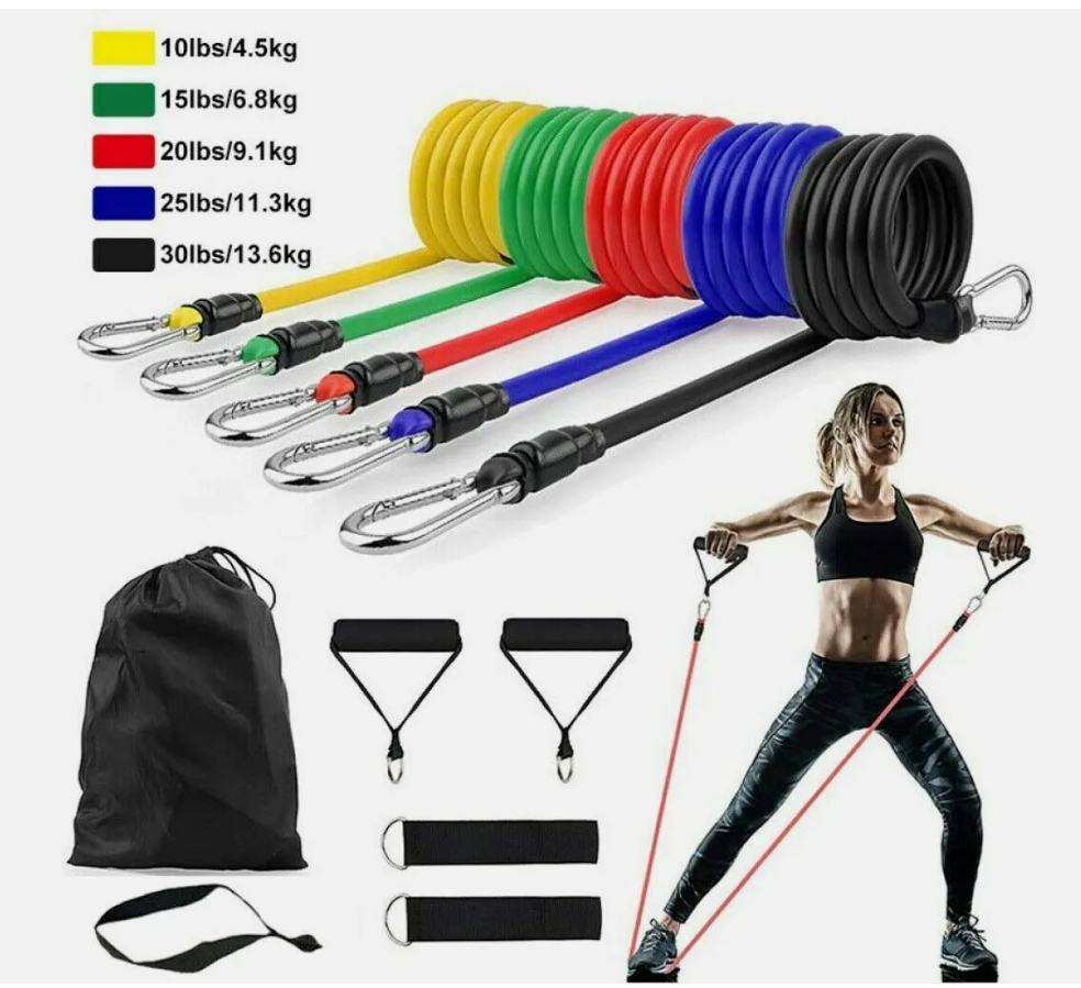 11PCS Resistance Bands Set Pull Rope Home Gym Equipment Yoga Fitness Exercise UK