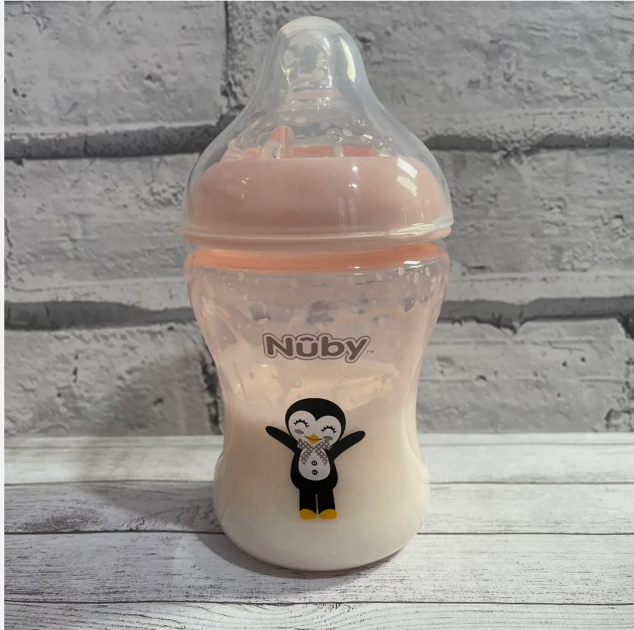 Nuby Pink Penguin Reborn Fake Milk Bottle 9oz