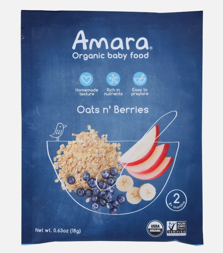 Amara - Baby Food Oats N Berry - Case Of 5 - .63 Oz